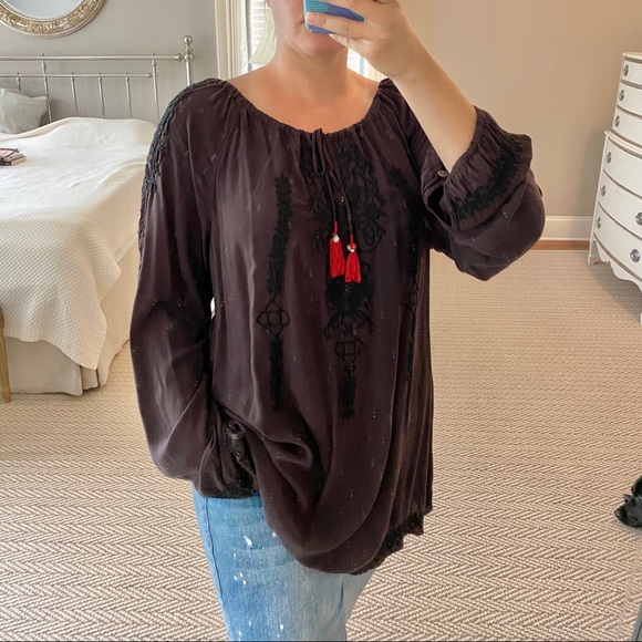 Johnny Was Tops - Johnny Was Brown/Black Embroidered Tunic, XL